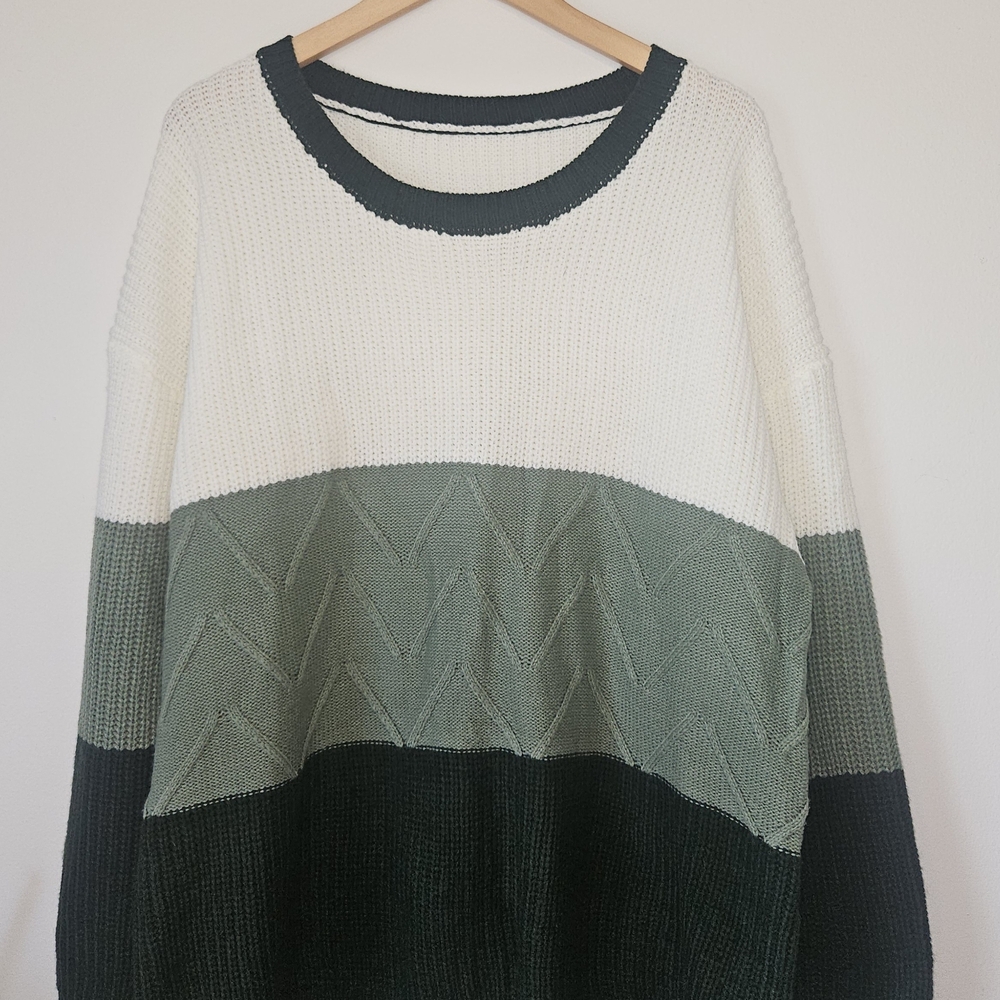 Bloomchic Color Block Oversized Sweater, White, Light Green, Dark Green, S 14-16